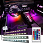Car LED Strip Light, EJ's SUPER CAR 4pcs 48 LED Multi-Color Car Interior Lights Under Dash Lighting Waterproof Kit with Multi-Mode Change and Wireless Remote Control, Car Charger Included,DC 12V - color: MultiColor(48LED Beads)