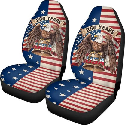 Car Front Seat Covers Breathable Elastic 250 Years USA Bald Eagle Car Seat Covers Protector Set of 2 Removable Automotive Accessories Universal for Truck SUV Sedan - color: 250 Years USA Bald Eagle