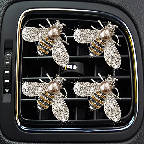 Bling Bee Air Vent Clips, 4 Pcs Crystal Car Air Fresheners Vent Clips Car Diffuser Vent Clip Rhinestone Diamond Bee Decoration Interior Decor Bling Accessories for Women (4 Pcs Bee)