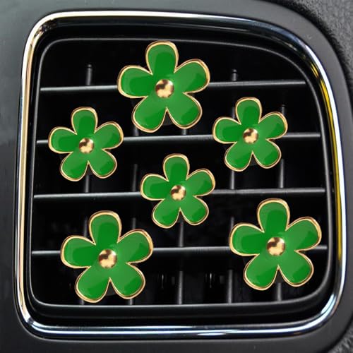 Air Vent Clips - 6 Pcs Daisy Flower Car Decoration for Air Vent & Conditioning - Handmade Car Interior Accessories Decor - Cute Charm & Gifts for Women - color: Verdant Green,Verdant Green,Verdant Green