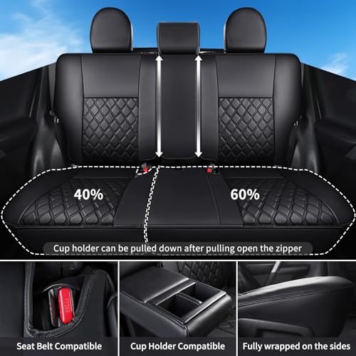 Huidasource Car Seat Covers Fit for Toyota RAV4, Full Coverage Waterproof Leather Seat Cushion Covers Full Set Fit for 2013-2018 Toyota Rav4 XLE LE XLE Premium Limited (Not for Hybrid, Black)