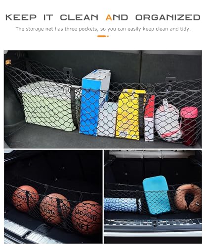 SCUARI Cargo Net,Truck Bed Organizer,Car Accessories Cargo Net for Pickup Truck Bed,3 Pocket Trucks Beds Cargo Nets,43.3" x 11.8" Elastic Cargo Nets,Suitable for Car SUV Van Trunk Pickup