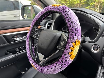 Handmade Crochet Sun Moon Car Steering Wheel Covers Universal 14-15 inch,Cute Steering Wheel Cover,Car Accessories (B:Wheel Covers) - color: B:Wheel Covers