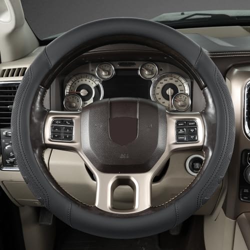 GIANT PANDA Car Steering Wheel Cover for RAM 1500 2500 3500, Compatible with Dodge RAM 15.5-16 inches - Black - color: A-Black