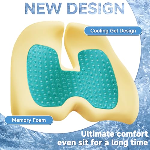 Benazcap Large Cooling Gel Seat Cushion for Office Chair Ergonomic Cushions-Gel & Memory Foam Coccyx Butt Pillow for Sciatica & Back Pain Relief for Long Sitting for Gaming Chair and Car Seat-Black
