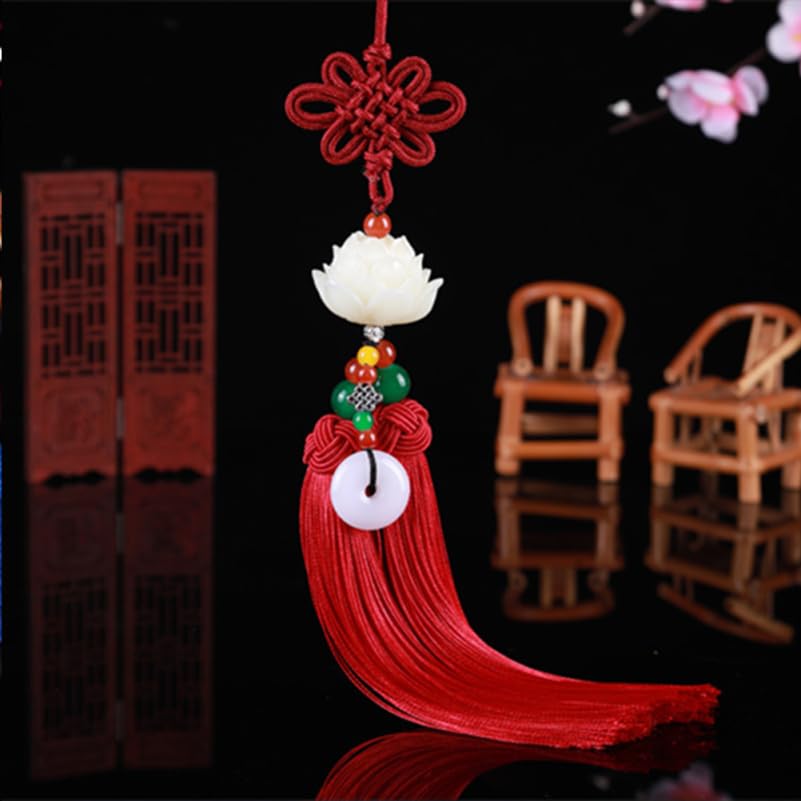 Garneck Car Rear View Mirror Charm Hanging Beads Lotus Pendant Chinese Knot Tassel Car Interior Decoration Home Ornament