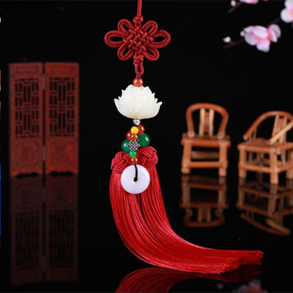 Garneck Car Rear View Mirror Charm Hanging Beads Lotus Pendant Chinese Knot Tassel Car Interior Decoration Home Ornament