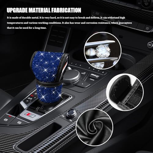 Bling Auto Gear Shift Knob Cover, Car Shifter Cover, Sparkly Crystal Rhinestones Gear Shift Knob Cover for Women Girls, PU Leather Shift Gear Cover with Bling Accessories Fit Cars (Blue) - color: Blue