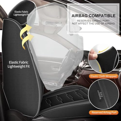 AOMSAZTO 2 Front Car Seat Covers Fit for Honda Ridgeline 2006-2025: Waterproof Faux Leather Seat Covers Compatible Airbag (Black) - color: #016 Black, size: 2006-2014&2024-2025-2 front seat covers only