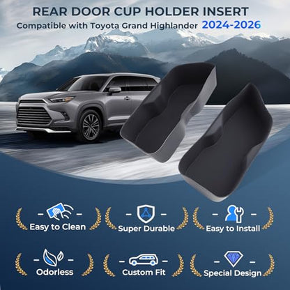 Rear Door Cup Holder Inserts for Toyota Grand Highlander 2026 2025 2024, Interior Accessories 2nd Row Silicone Cup Holders Covers Protector for 2024-2026 Grand Highlander, Black - style: Fits for 2024-2026 Grand Highlander, Rear