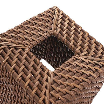Rattan Tissue Box Cover Natural Woven Facial Napkin Holder Square (Honey Brown, 5.5x5.5x5.9 Inch) - color: Honey Brown