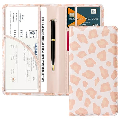 CoBak Car Registration and Insurance Holder - Vehicle Glove Box Car Organizer,Auto Truck Comparment Accessories Case with Magnetic Closure for Driver License,Cards - color: L-Leopard Pink