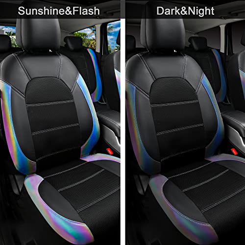 CAR PASS Leather seat Covers,Automotive Universal Sport car seat Cover Super 5mm Composite Sponge Inside,Airbag Compatible fits Most SUVs, Trucks,and Vans (Full Set,Chameleon Iridescent Reflective) - color: Black Chameleon Iridescent, size: Full Set