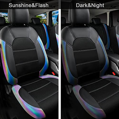 CAR PASS Leather seat Covers,Automotive Universal Sport car seat Cover Super 5mm Composite Sponge Inside,Airbag Compatible fits Most SUVs, Trucks,and Vans (Full Set,Chameleon Iridescent Reflective) - color: Black Chameleon Iridescent, size: Full Set