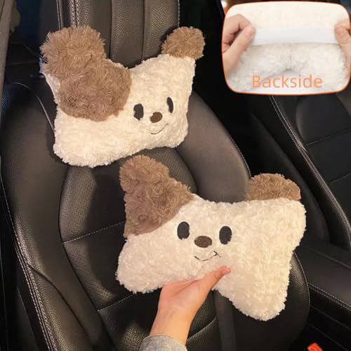 Car Headrest and Lumbar Support for Driving Cute Dog Car Headrest Pillow Head Neck Support Girl-Style Interior Decor