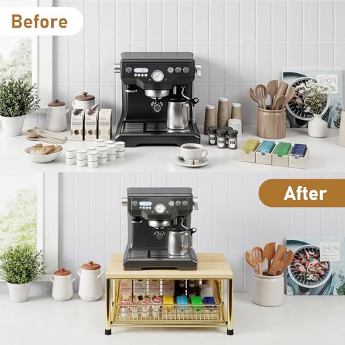 Funecy Coffee Pod Drawer Holder,Coffee Machine Storage Rack,Home Kitchen Counter Coffee Bar Organizer,Storage Basket Drawer (Gold) - color: Gold