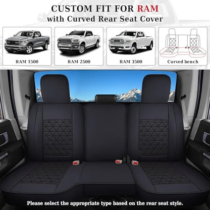 Coverado Ram Seat Covers Full Set, Waterproof Ram 1500 Seat Cover Compatible with 2002-2026 Dodge RAM 1500 2500 3500 Crew Quad Cab with Curved Bench, Black - color: Black (curved back), size: FullSet (Curved Back)
