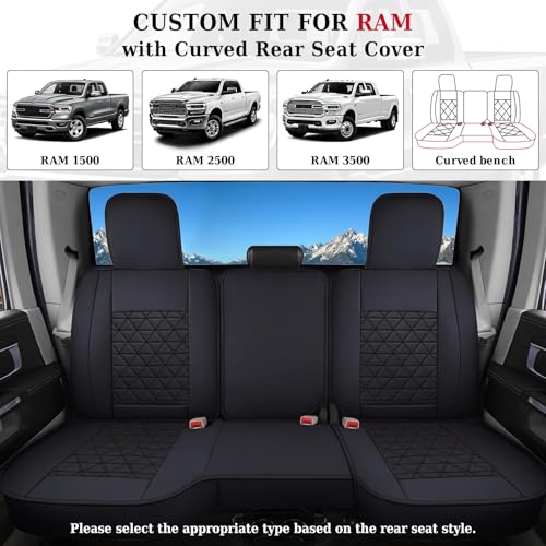 Coverado Ram Seat Covers Full Set, Waterproof Ram 1500 Seat Cover Compatible with 2002-2026 Dodge RAM 1500 2500 3500 Crew Quad Cab with Curved Bench, Black - color: Black (curved back), size: FullSet (Curved Back)