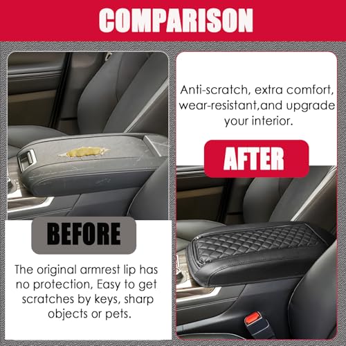 Center Console Cover for Toyota Highlander 2020 2021 2022 2023 2024 2025 2026 - Premium Leather Armrest Cover with Extra Padding for Highlander Hybrid Interior Accessories( Not for Grand Highlander) - size: 6) 20-26 |Highlander| Black, +Thick Size