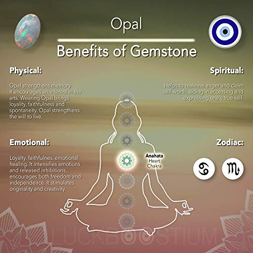 LUCKBOOSTIUM Hamsa Hand Evil Eye Amulet - Car Hanging Ornament, Rearview Mirror Charm, Gemstone Car Accessory for Protection, Good Fortune & Spiritual Energy (2"x11", Opal) - color: Opal