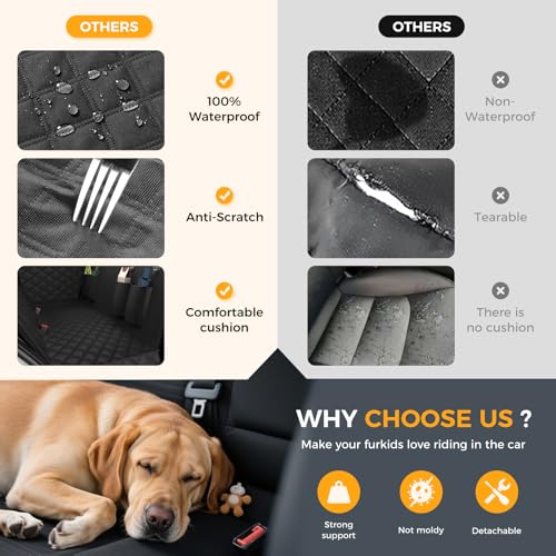 Dog Car Seat Cover for Back Seat,100% Waterproof Scratch Proof Nonslip Seat Cover,600D Heavy Duty Scratch Soft Dog Hammock for Car for Cars Trucks and SUVs（allblack