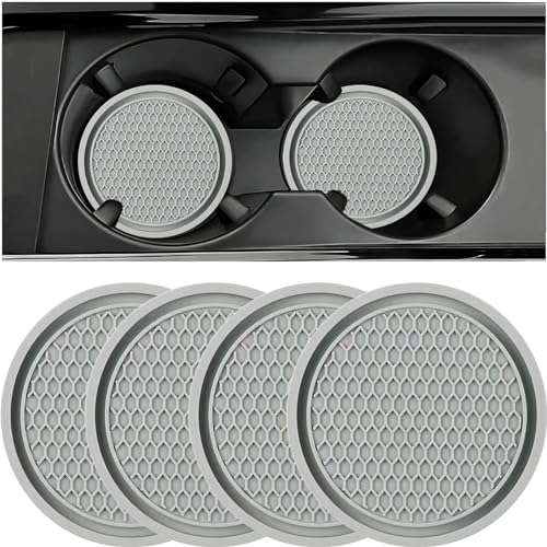 ZSDY Car Cup Coaster, 4PCS Universal Auto Non-Slip Cup Holder Embedded in Ornaments Silicone Coaster, Car Interior Accessories Sets, Grey - color: Gray