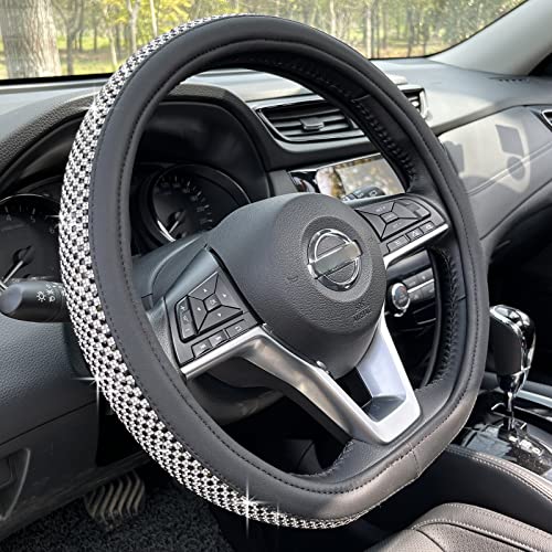 D Shaped Bling Comfy Steering Wheel Cover with Jumbo Crystal Rhinestones, Anti-Slip Diamond Leather, Flat Bottom 14.5-15 Inch (Black) - color: 5.Black, size: D Shaped/Flat Bottom[14 1/2''-15'']