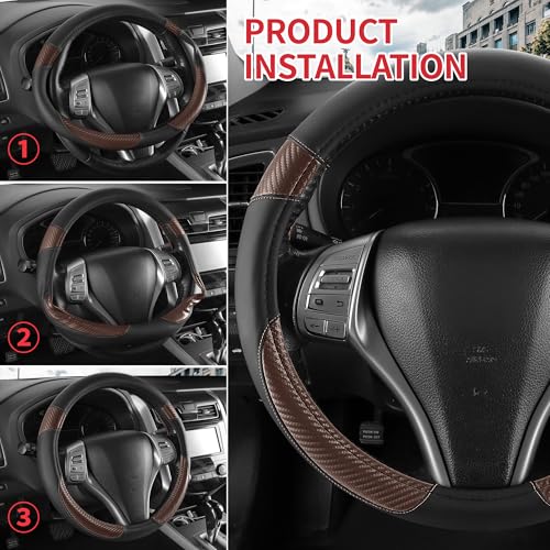 Non-Slip Car Nappa Leather Steering Wheel Cover,Universal Car Accessories Women Men Fit 14" 1/2-15" Suvs/Vans/Sedans/Cars/Trucks,Brown - color: Black Brown