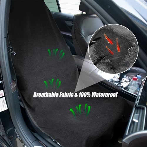Waterproof Sweating Car Seat Cover for Post Gym Workout, Running, Swimming, Beach and Hiking, Universal Fit Non-Slip Towel Bucket Seat Protector for Cars SUV Trucks, Machine Washable (Black)