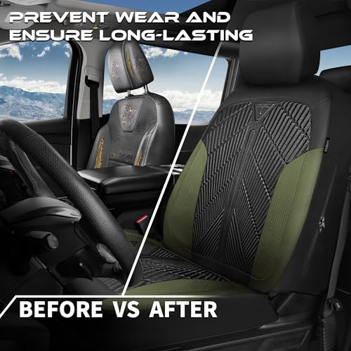 CAR PASS Waterproof Car Seat Covers Front Seats Covers Neoprene Wetsuit, All-Weather Non-Slip Durable,Universal Fit for SUV Sedans Trucks Vans Automotive,Armrest Airbag Compatible,Emboss 2 Black Green - color: Black and Green, size: Two Front