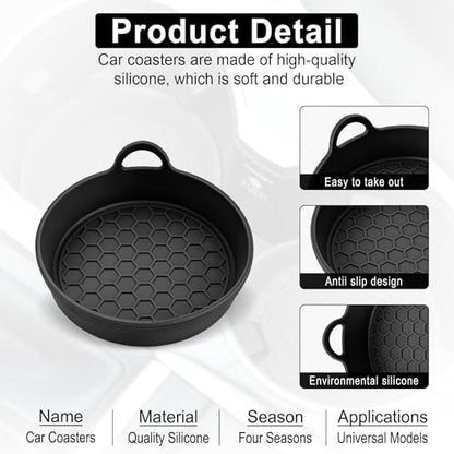 SINGARO Car Cup Holder Coaster, 4PCS Silicone Cup Holder Insert, Universal Non-Slip Cup Holders, Car Interior Accessories for Women and Man, Black - color: Black