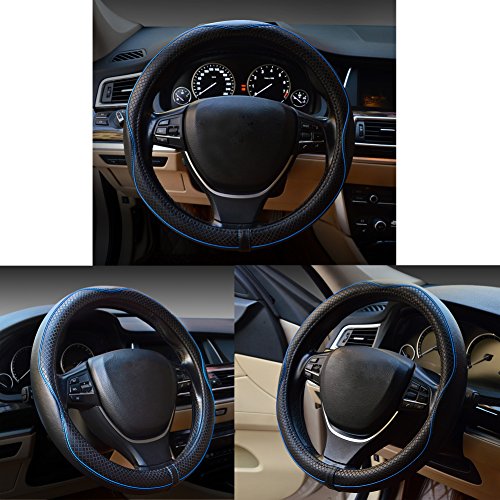 Car Steering Wheel Cover, Anti-Slip, Safety, Soft, Breathable, Heavy Duty, Thick, Full Surround, Sports Style (Black Blue) - color: Black With Blue Line