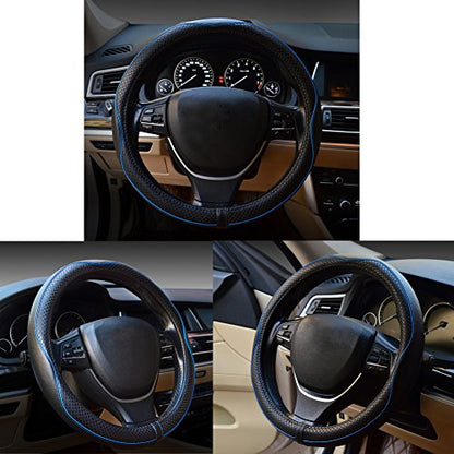 Car Steering Wheel Cover, Anti-Slip, Safety, Soft, Breathable, Heavy Duty, Thick, Full Surround, Sports Style (Black Blue) - color: Black With Blue Line