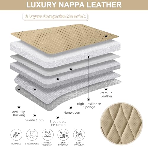 BWTJF 2 Pack Front Car Seat Bottom Covers, Universal Auto Seat Cushions, Nappa Leather Full Wrapping Edge Compatible with Most of Vehicles - SUVs/Sedans/Pickup Trucks, Beige - color: Beige, size: StyleB-Lozenge