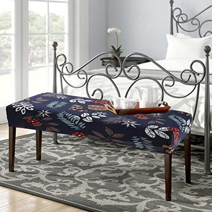Fuloon Stretch Dining Bench Cover, Anti-Dust Removable Bench Slipcover Washable Seat Cushion Protector for Bedroom, Kitchen, Hotel, Banquet (Dark Blue) - color: Dark Blue