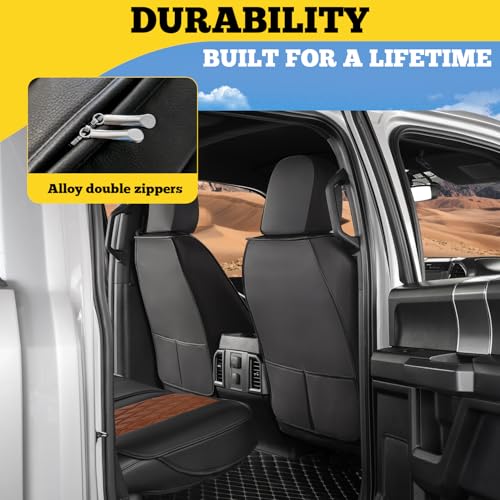 LINGVIDO Car Seat Covers Full Set (5 Seats) - Premium Perforated Nappa Leather, Waterproof Shield, Omni-Adapt Fit SUVs Sedans, Ultimate Family & Pet Protection - color: Black & Brown (B), size: Full Set (5 Seats)