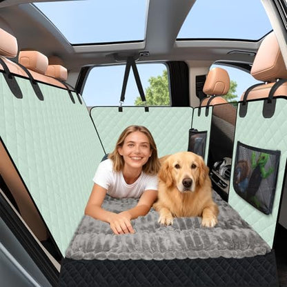 Dog Car Seat Cover Set for Back Seat, Back Seat Cover + Pet Bed Mat Perfect with Mesh Window, Hammock 600D Heavy Duty Scratch Proof Nonslip Durable Soft Back Seat Covers for Cars Trucks and SUVs