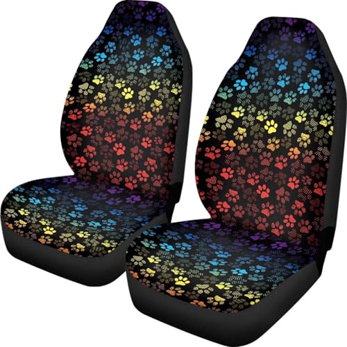 Dreaweet Rainbow Dog Paw Car Seat Covers for Women Universal Car Seat Cover Set of 2 Car Seat Protector Soft Elastic Front Seat Covers for Cars SUV Trucks Van - color: Rainbow Dog Paw