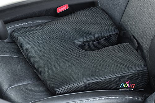 nova Orthopedic Coccyx Seat Cushion & Tailbone Pain Relief Pillow - U-Shaped Wedge for Office Chair, Car & Home - Posture Support, Washable Black Faux Suede Cover with Carry Strap, 16.5"x16.5"