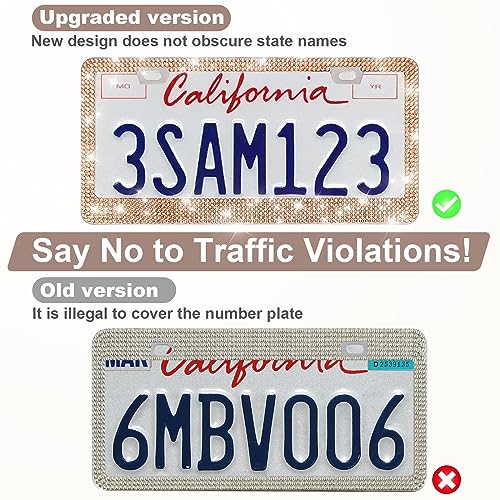 QUANQIUFEI 2 Pack Bling License Plate Frames for Women, Sparkly Rhinestone Diamond Car Accessories with Glitter Crystal Caps (Champagne) - color: Champagne