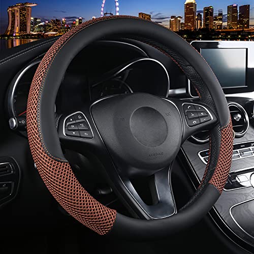 Cxtiy Premium Ice Silk Steering Wheel Cover - Soft, Breathable, and Anti-Slip for Ultimate Comfort and Style Universal Fit Most of Cars SUV Auto Vehicle (C-Coffee) - color: C-coffee
