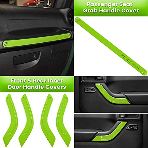 E-cowlboy 18 PCS Full Set Interior Decoration Trim Kit Steering Wheel Center Console Door Handle Air Conditioning Vent Cup Holder Gear Cover Trim for Jeep Wrangler JK JKU 2011-2018 4-Door (Green) - color: Green