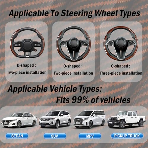 3-Piece Carbon Fiber Steering Wheel Cover, Anti-Slip & Segmented Thin Design for Comfort Grip, Universal Fit 99% Cars SUV Truck,Brown - color: Brown