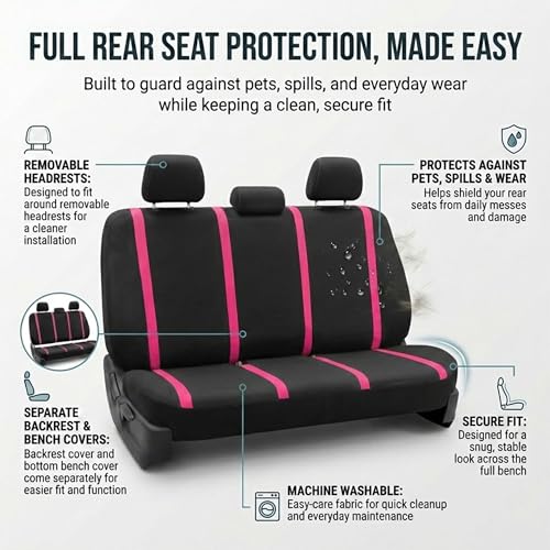FH Group Full Set Car Seat Covers Unique Flat Cloth, Front Set and Solid Bench Cover with Gift, Easy to Install- Universal Fit for Cars Trucks and SUVs (Pink) - color: pink