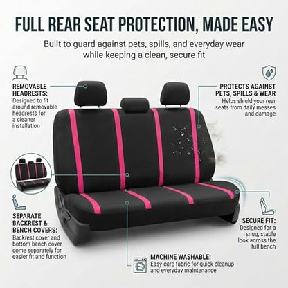 FH Group Full Set Car Seat Covers Unique Flat Cloth, Front Set and Solid Bench Cover with Gift, Easy to Install- Universal Fit for Cars Trucks and SUVs (Pink) - color: pink