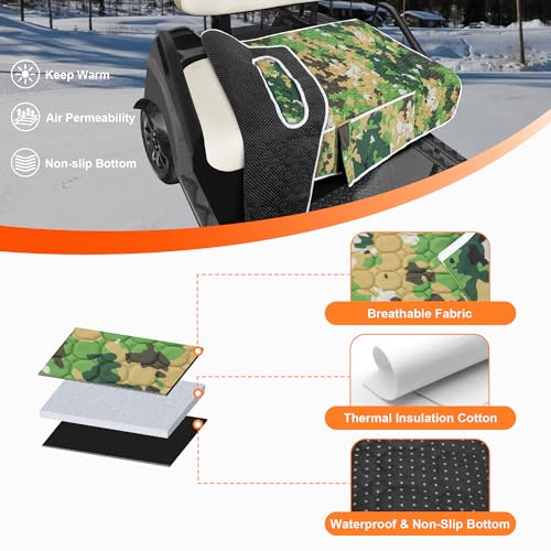 Golf Cart Seat Covers, Universal Golf Cart Seat Towel Blanket with 4 Front Pockets & Nonskid Bottom Fits for EZGO, Yamaha, Club Car and More 2 Person Seats Golf Carts - color: Green camouflage