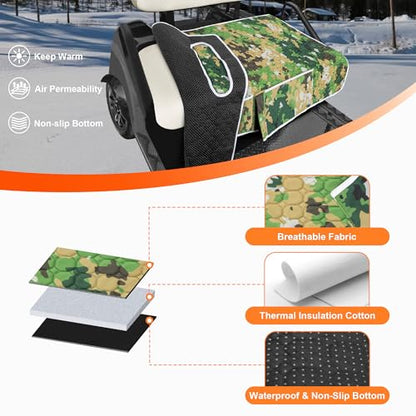 Golf Cart Seat Covers, Universal Golf Cart Seat Towel Blanket with 4 Front Pockets & Nonskid Bottom Fits for EZGO, Yamaha, Club Car and More 2 Person Seats Golf Carts - color: Green camouflage