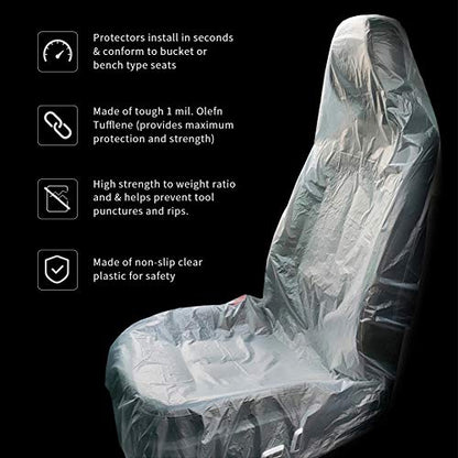 ICWEIMEI 100PCS Disposable Car Seat Covers Plastic Seat Covers for Cars Universal Disposable Clear Plastic Car Cover, Car Disposable Transparent Seat Protective Covers