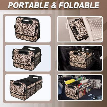 Trunk Organizer for SUV, Car Organizers and Storage with Reinforced Handles, Car Accessories for Women/Men - Large, Leopard Print