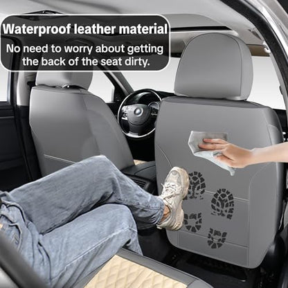 Car Universal Seat Cover, Khaki Seat Cover, 5-Piece Full Set, Waterproof and Wear-Resistant Artificial Leather, Protects Car Seats, with Lumbar Support, Fits Most Cars, Airbag Compatible - color: B_Light Taupe